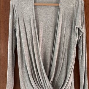 Joah Brown Gray Draped Wrap-Front Long Sleeve Top